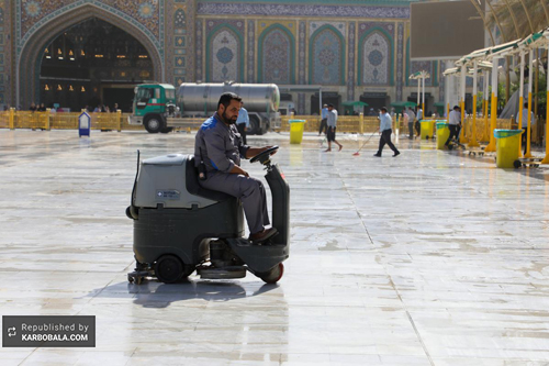 عملیات پاکسازی صحن بین‌الحرمین / گزارش تصویری